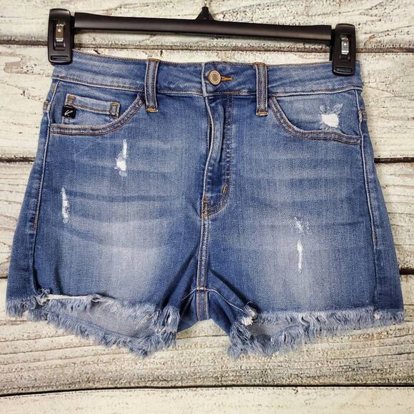 KanCan Distressed Denim Cutoff Shorts Women’s Size M Frayed Hem Stretch - Picture 1 of 7